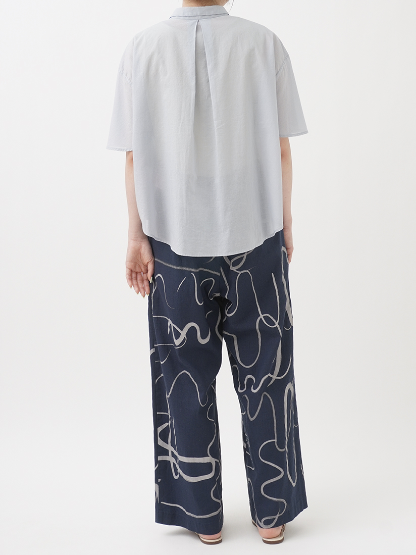 お値下げ！PRIDE INTERNATIONAL DESIGN 麻57%綿43% 20s綿麻シーチング陽炎柄 タックワイドパンツ