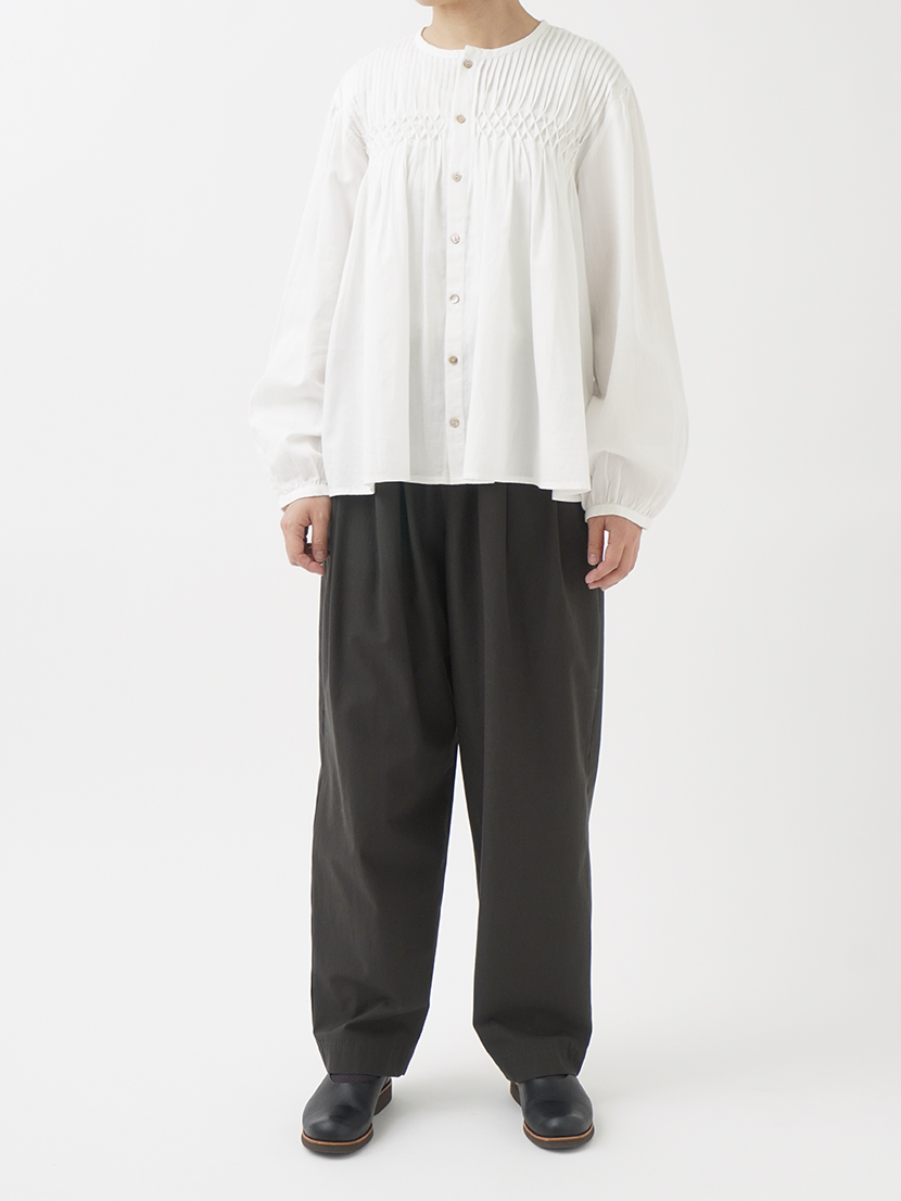 60Sサテン タック＆スモッキングブラウス