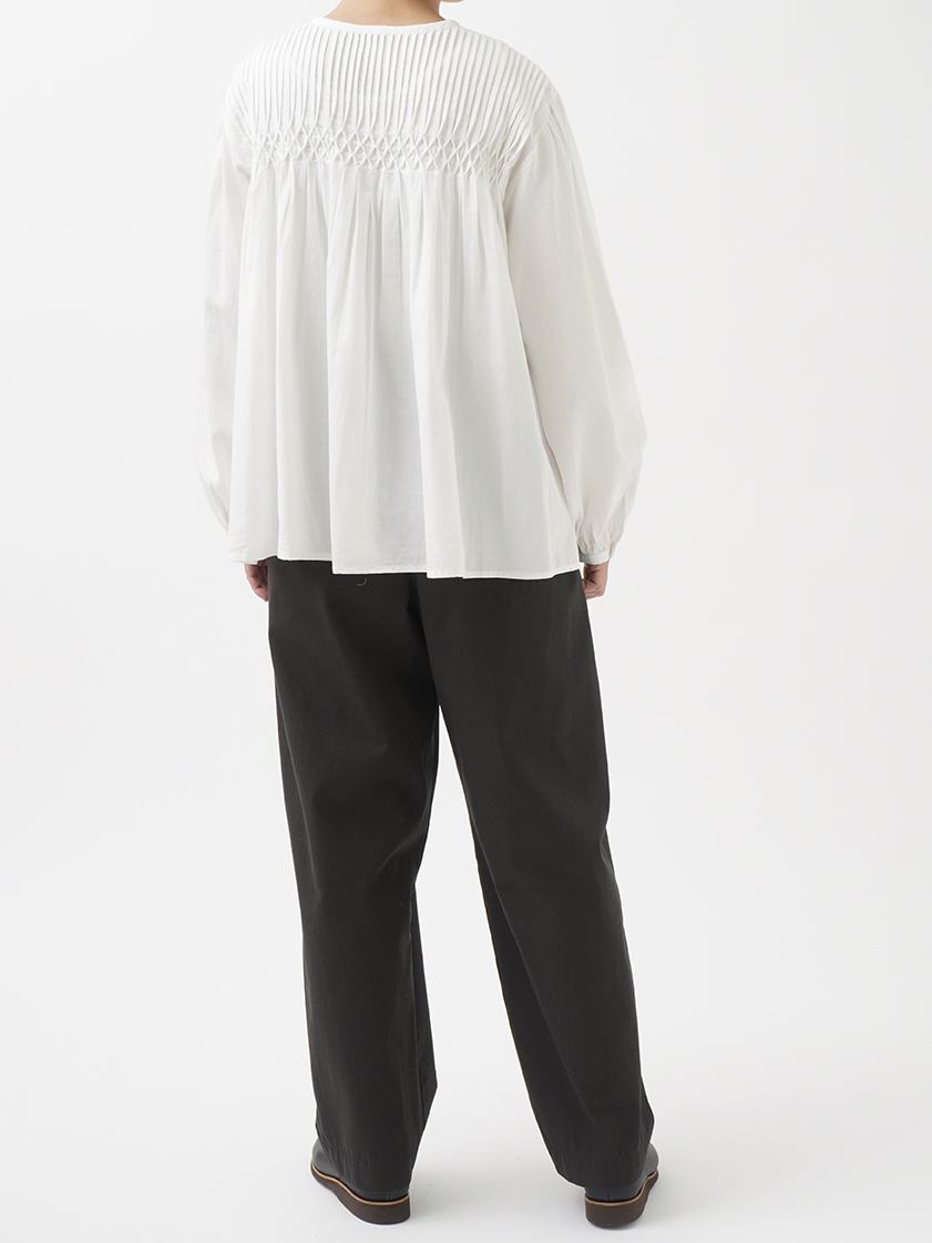 60Sサテン タック＆スモッキングブラウス