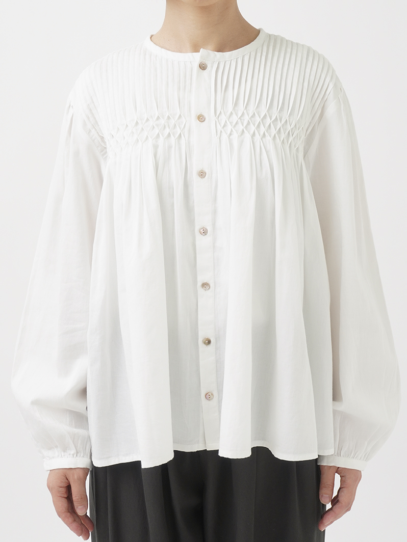 60Sサテン タック＆スモッキングブラウス