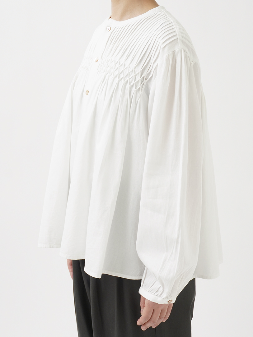 60Sサテン タック＆スモッキングブラウス