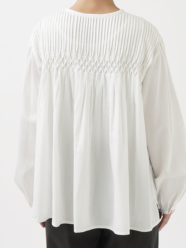 60Sサテン タック＆スモッキングブラウス