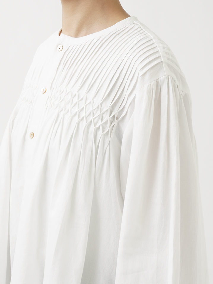 60Sサテン タック＆スモッキングブラウス