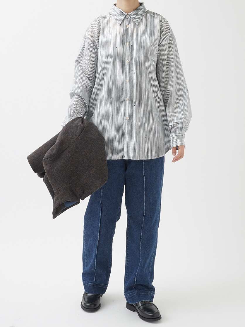 つーしゃくん 60／－ローン金木犀よろけ縞 ゆったりレギュラーシャツ