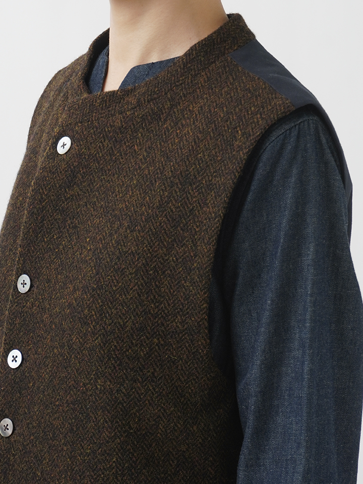 トラディショナルウールヘリンボン スタンド襟ベスト