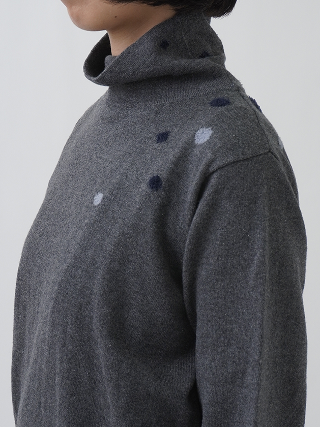 12G綿×毛 木洩れ陽インターシャ タートル襟プルオーバー