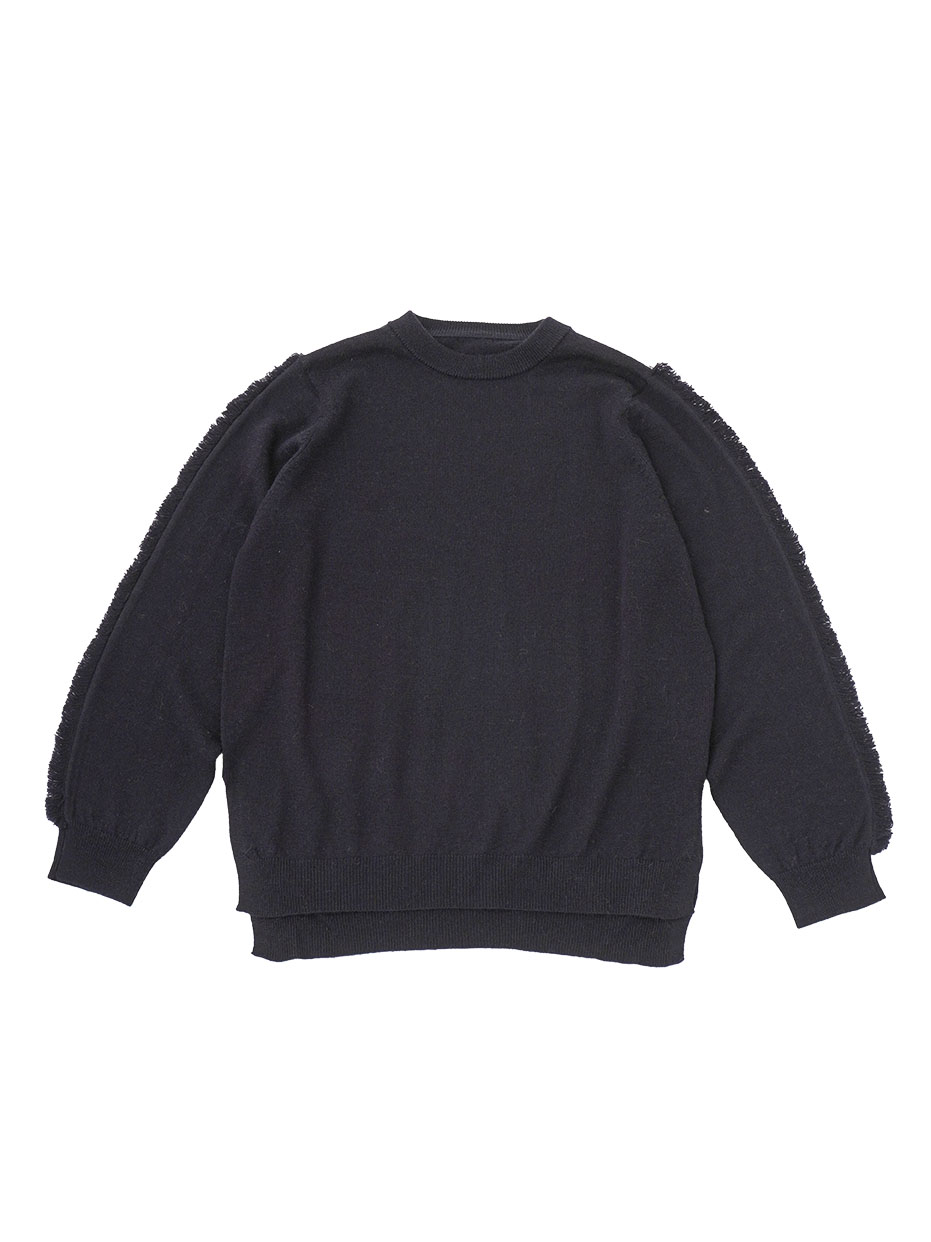 １２Ｇメリノウール　袖フリンジプルオーバー