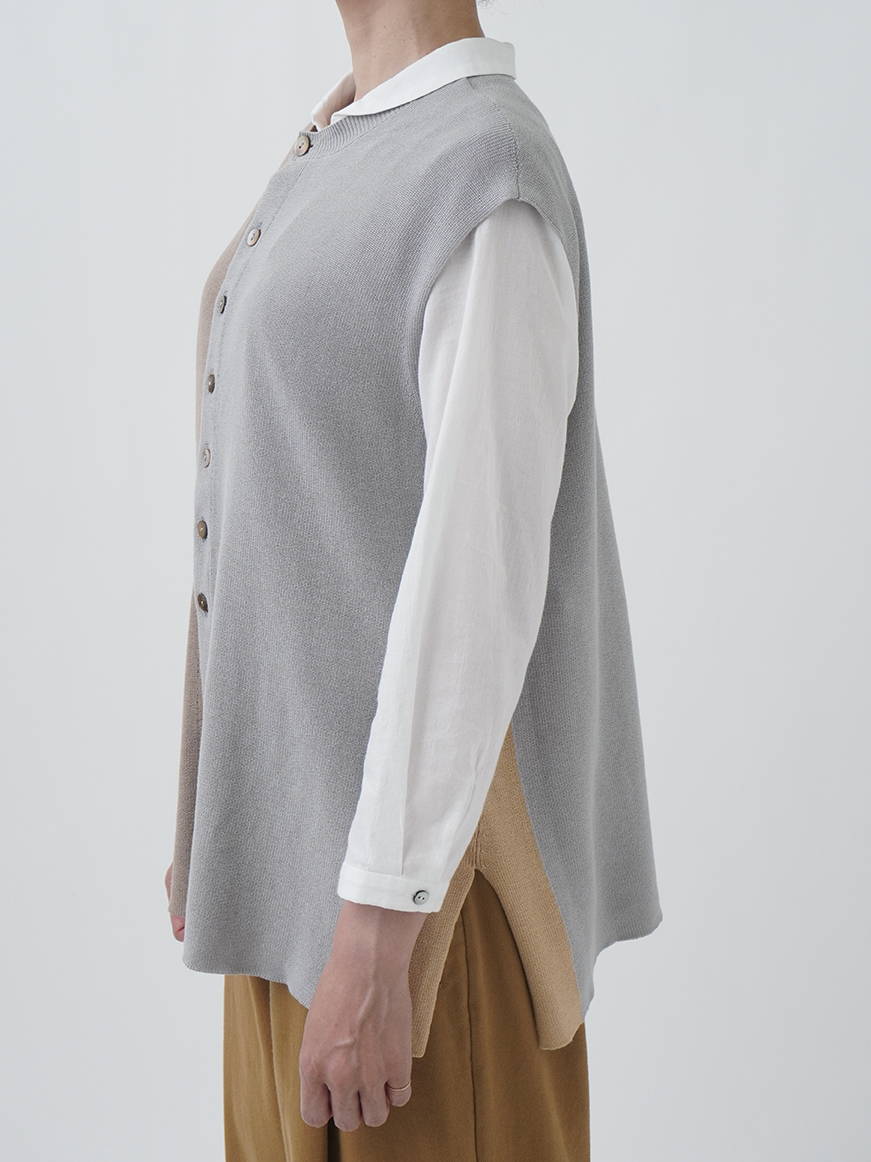 【美品】ENFOLD グレー ノースリーブベスト 38 16Gコットン 片畦三色ノースリーブベスト