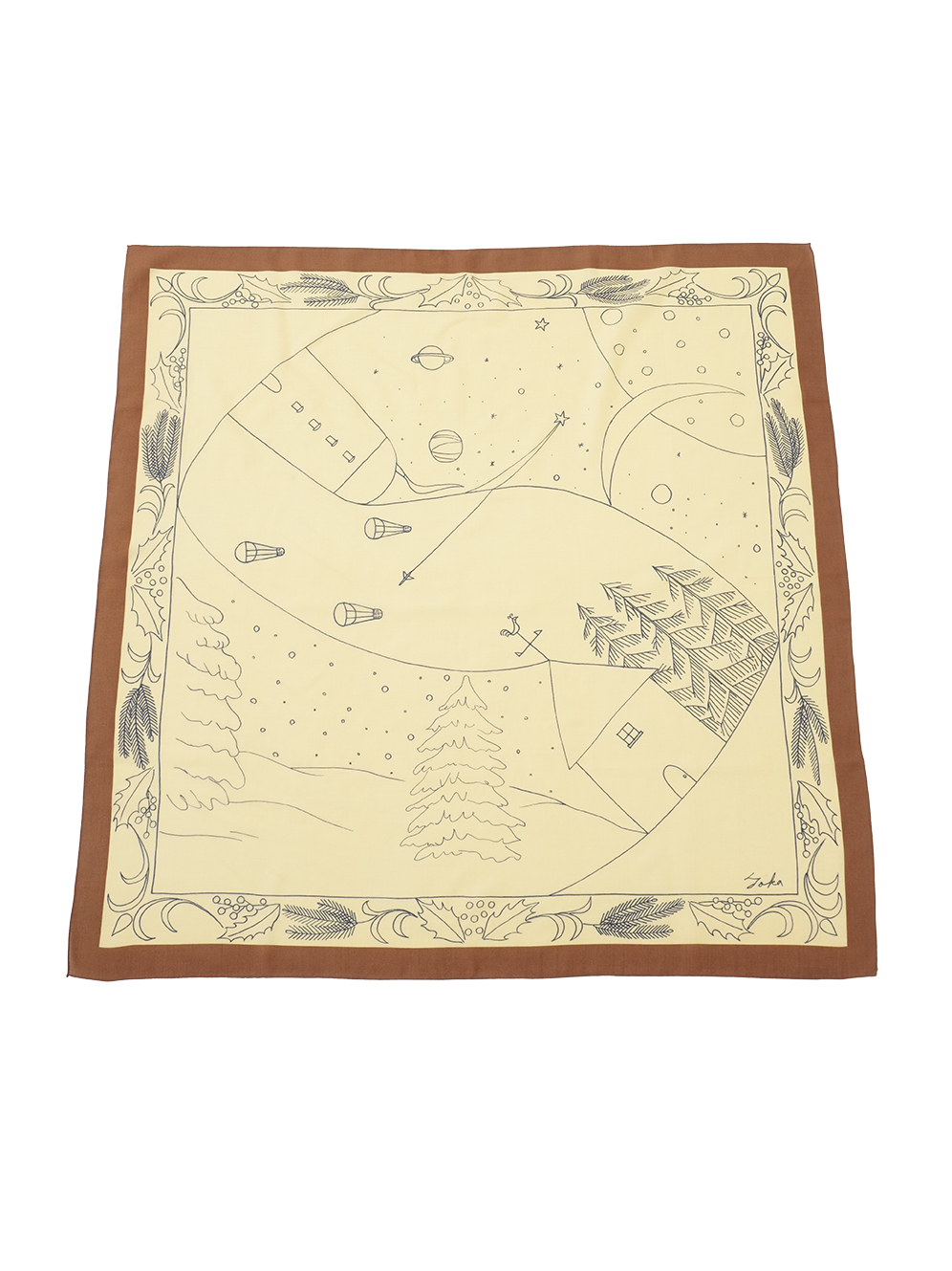 ウールシルク雪の夜柄　スカーフ