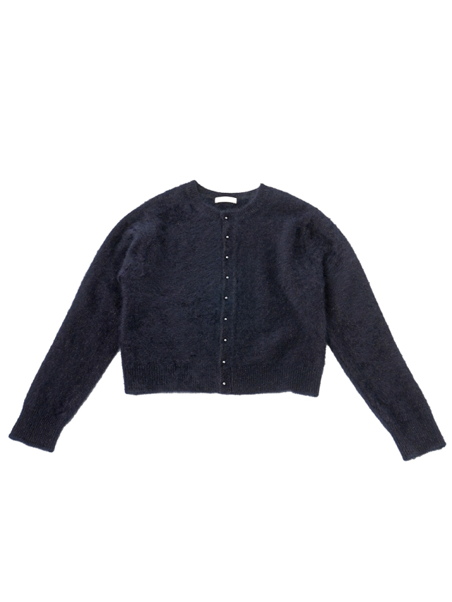 フォックスカシミヤラメクルー襟カーディガン