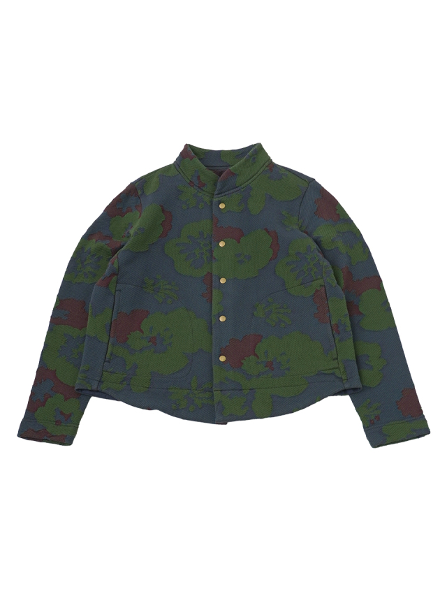 ２０／２コットンジャガード春となり柄　スタンド襟カーディガン