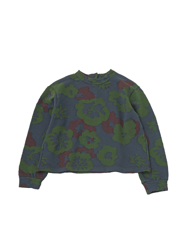 ２０／２コットンジャガード春となり柄　オフスタンド襟プルオーバー