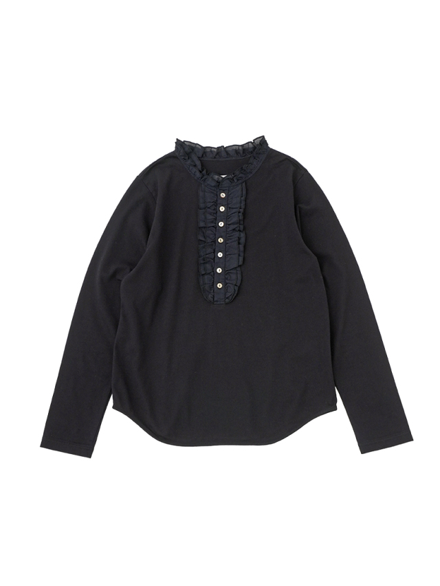 30/-天竺×80/-ローン フリル襟ヘンリーTシャツ