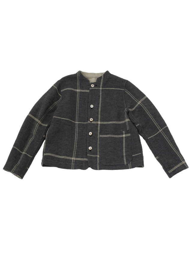 コットンリネンペンチェック　ボトル襟カバーオール