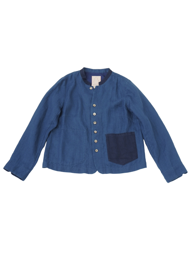 ４０／インディゴリネン　スタンド襟ジャケット