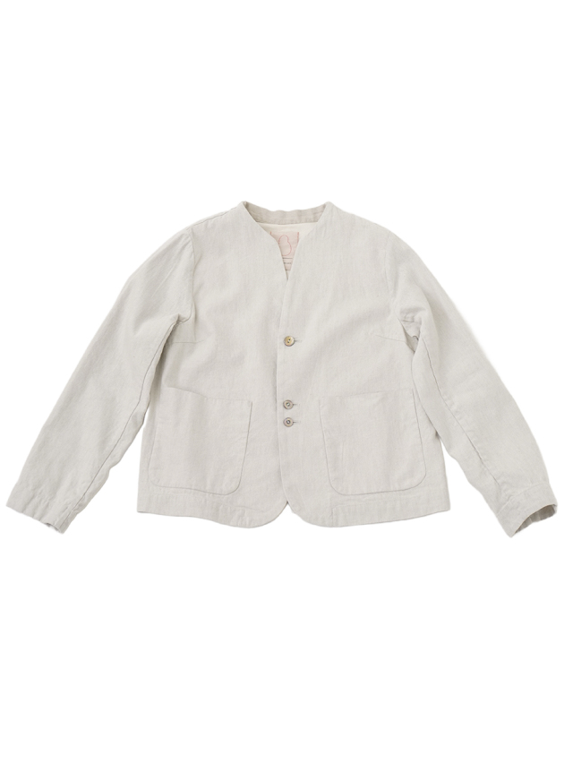 リネンコットンギャバ　ボトル襟ジャケット