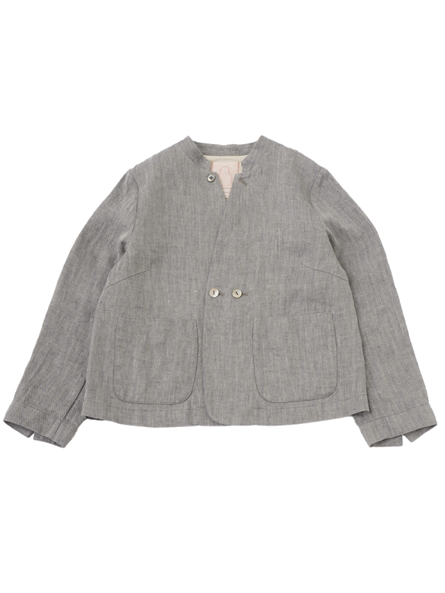 40/1リネンへリンボン スタンド襟ジャケット
