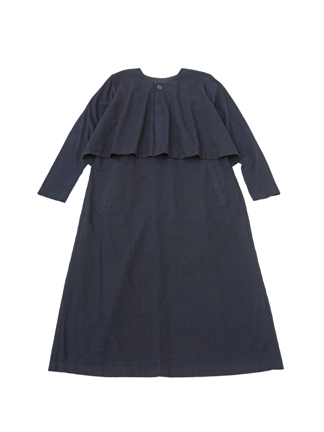 16/-インディゴガーゼ×40/-インディゴ天竺 コンビワンピース