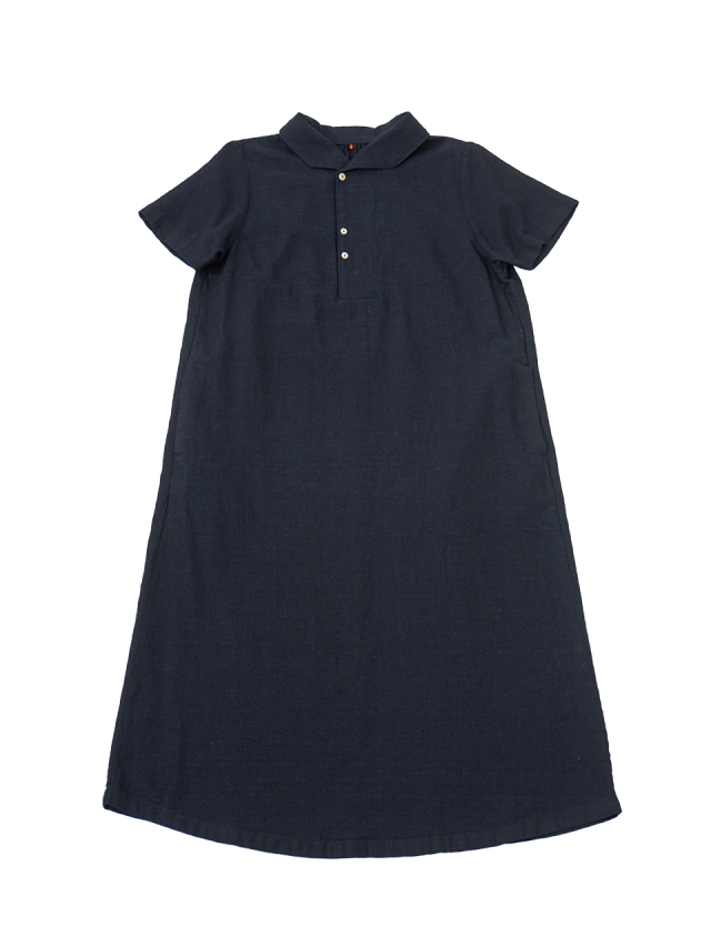 16/-インディゴガーゼ半袖ワンピース