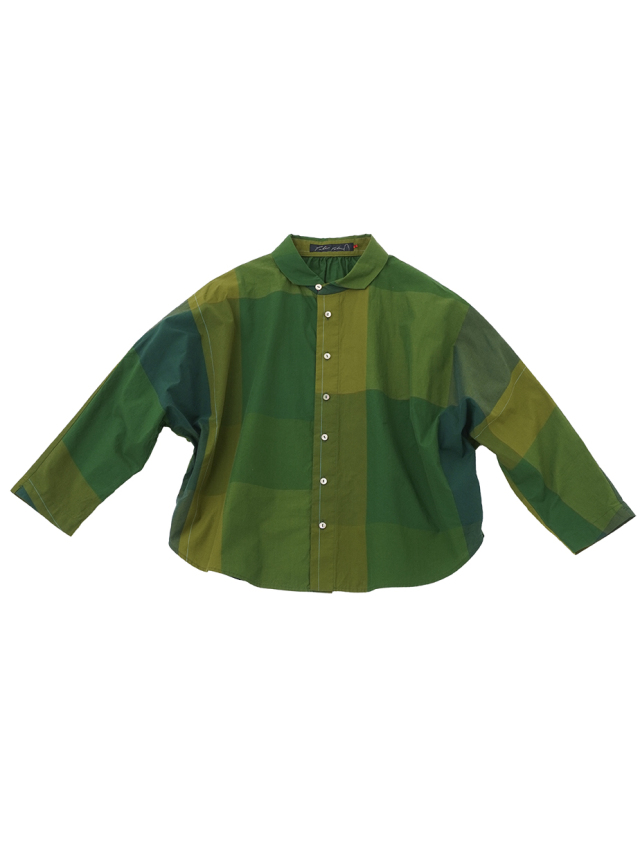 ６０／１スーピマタイプライターチェック　ドルマン袖シャツ