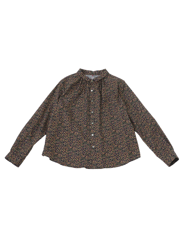 ５０／－ビエラ山茶花柄　ちび襟ギャザーシャツ