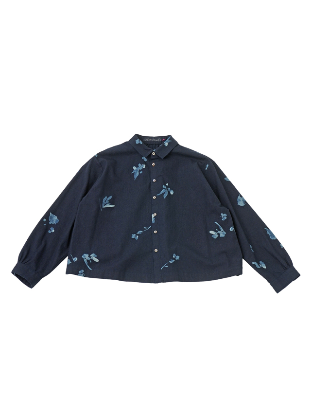 １６／－ＩＤ平織野山柄　ワイド襟オーバーシャツ