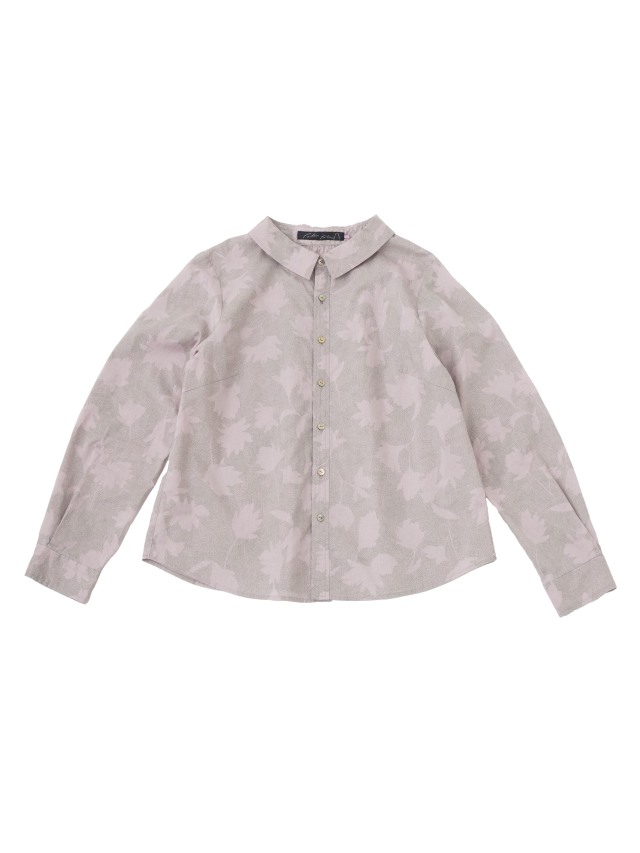 ６０／－ローン石蕗柄　オフネックワイド襟シャツ