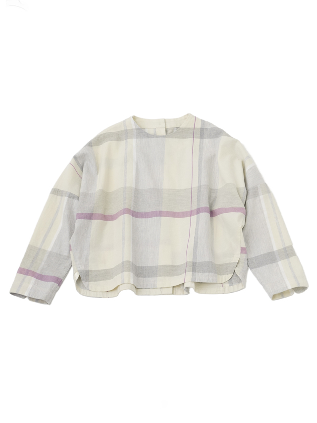 ４０／－起毛ツイル杢チェック　後ろ開きドルマン袖シャツ