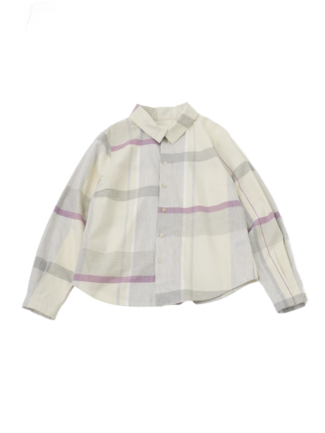 ４０／－起毛ツイル杢チェック　フラップ襟レギュラーシャツ