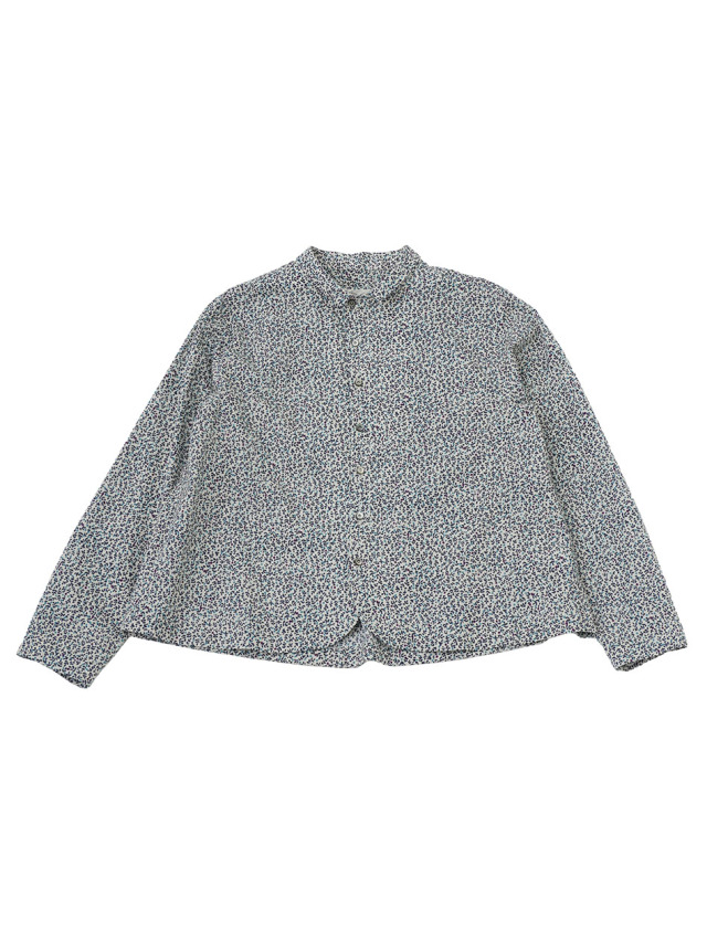 ６０／－ローン青実柄　ちび襟シャツ