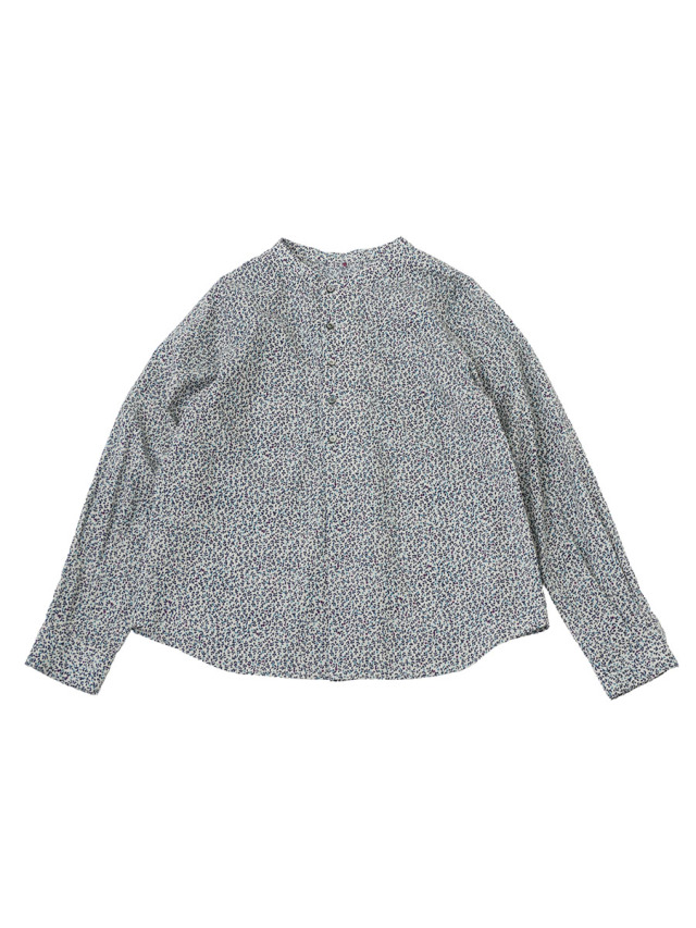 ６０／－ローン青実柄　スキッパーシャツ