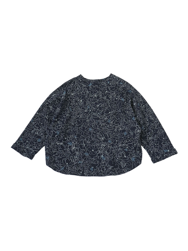 １６／－インディゴガーゼふふむ柄　オフスタンド襟シャツ