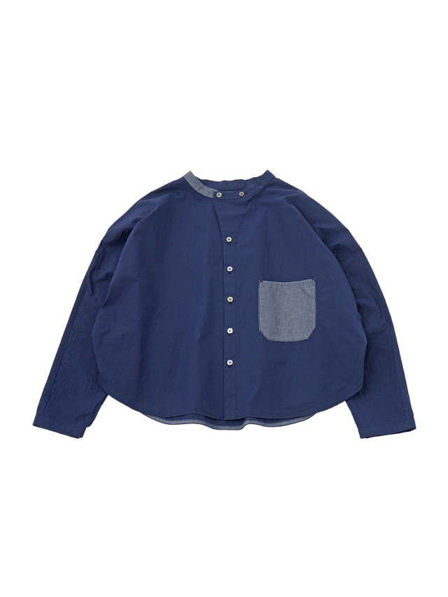 ６０／－インディゴタイプライター　スタンド襟ドルマン袖シャツ