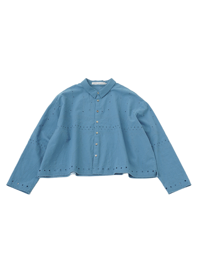 ６０ローン郁子柄レース刺繍　レギュラー襟オーバーシャツ