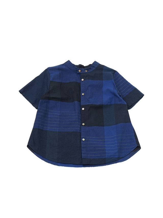 ４０／－×３８．５／－インディゴローンチェック　半袖シャツ