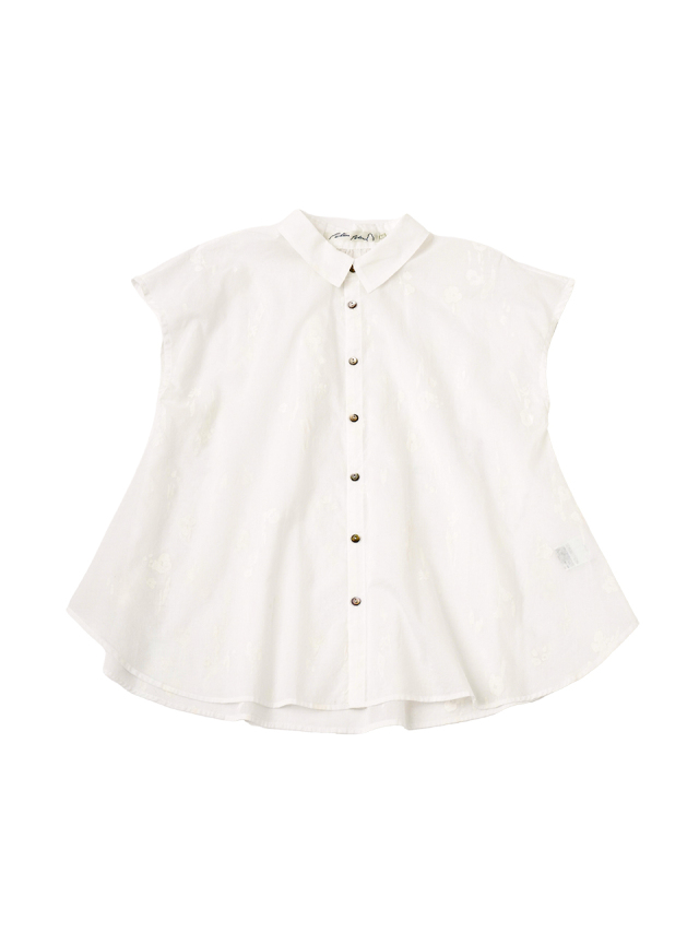 80/-ローン卯の花柄 レギュラー襟フレンチ袖シャツ