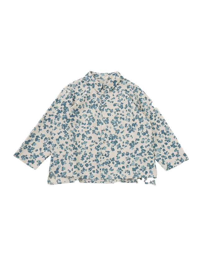 綿麻ボイルワッシャー山紫陽花柄　ワイド襟オーバーシャツ