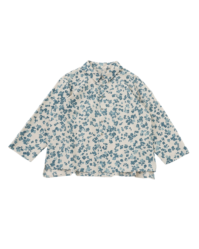希少//Pal'las Palace/梅花柄 箔プリント ちび襟シャツ/日本製 美品 Pal'las Palace パラスパレス 千日紅 フリル襟 ローンブラウス 前