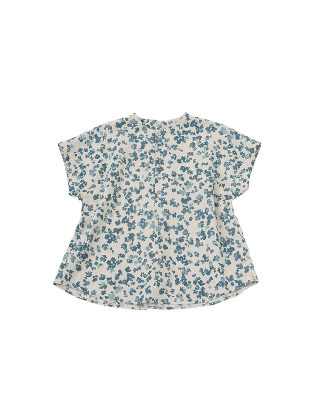 綿麻ボイルワッシャー山紫陽花柄　フレンチ袖シャツ