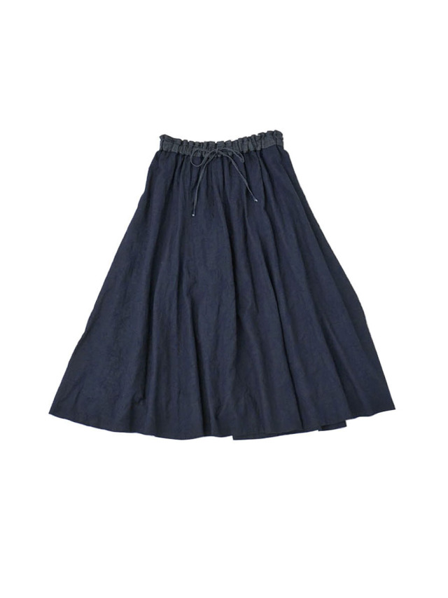 38.5／－インディゴガーゼ一位柄刺繍フレアーギャザースカート 