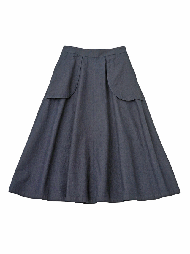 １６／－インディゴ平織　ふらしポケットフレアスカート