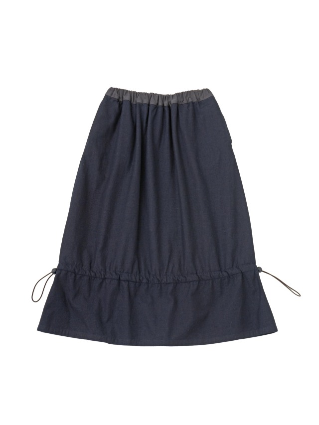 16/-インディゴ平織×フリース ドローコード付スカート