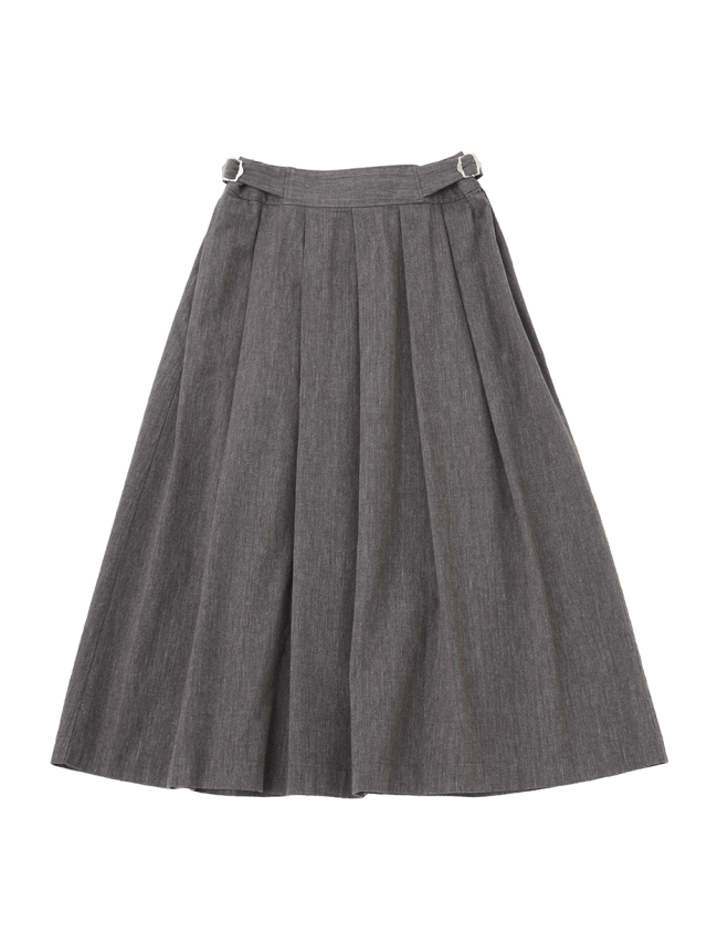１９／－ラフィウールシャンブレー　タックフレアスカート