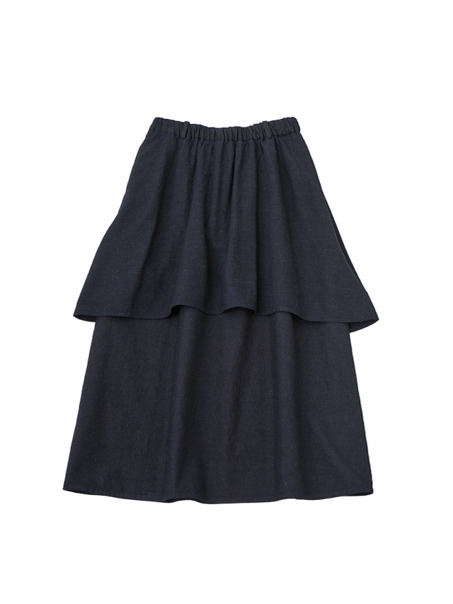 １６／－インディゴ平織　ペプラムスカート