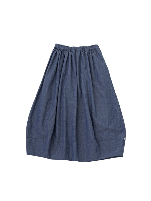 綿麻シャンブレーワッシャーバルーンギャザースカート