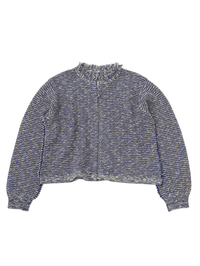 ７Ｇツイードニット　クルー襟カーディガン