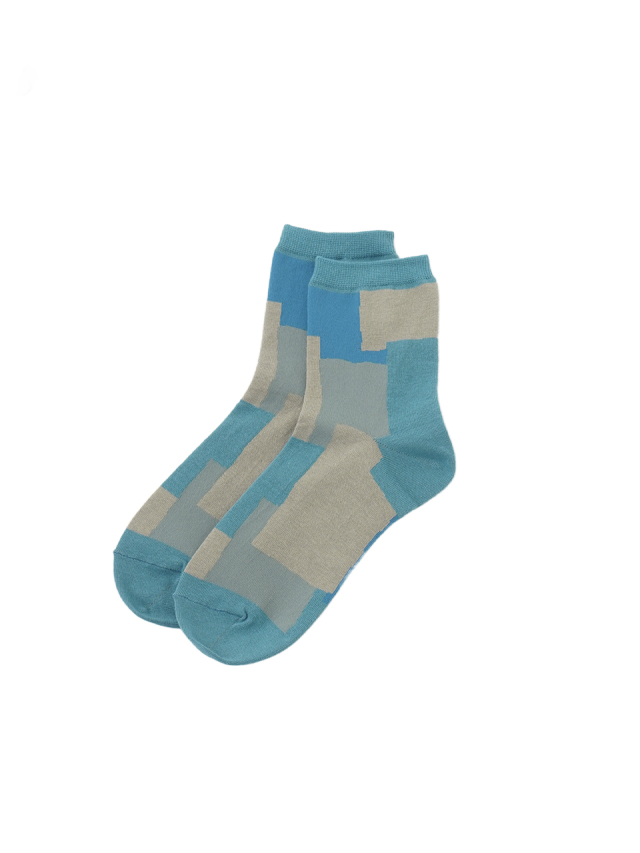 30/-綿 ブロック柄ソックス