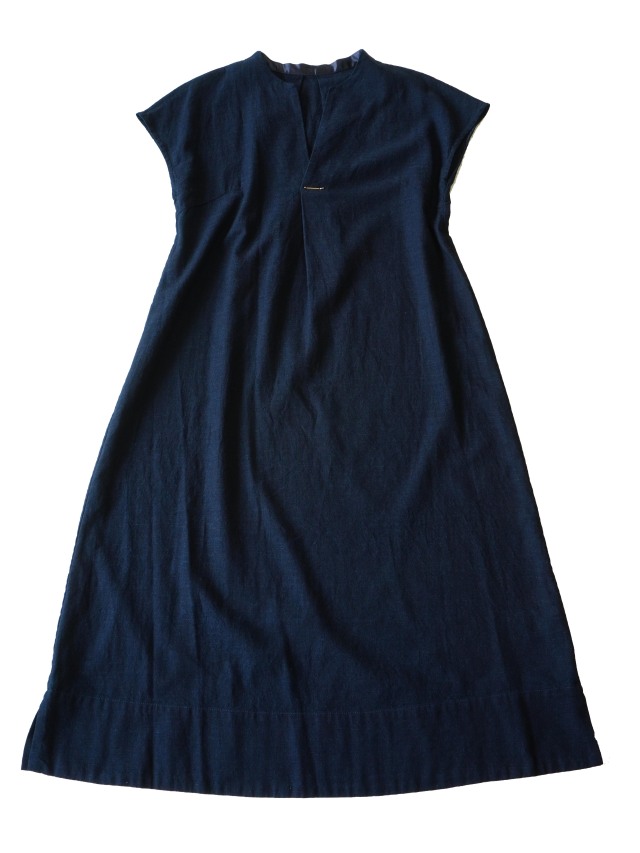 インディゴガーゼボトル衿ワンピース