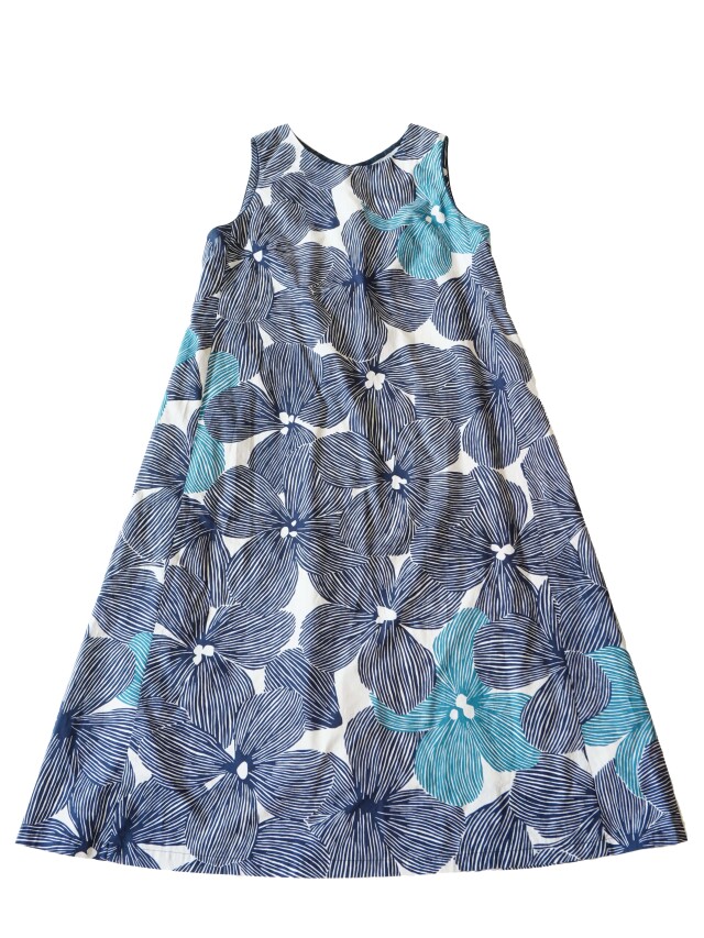 ローン立葵柄フレアーワンピース