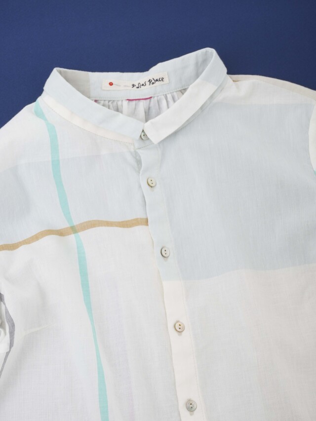 KKヴィンテージチェックちびワイド襟7分袖シャツ